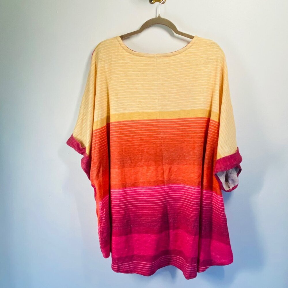 Chevron Print Plus Size Poncho Top With Buttoned Sleeves Multicolor 26/28 - Picture 7 of 8